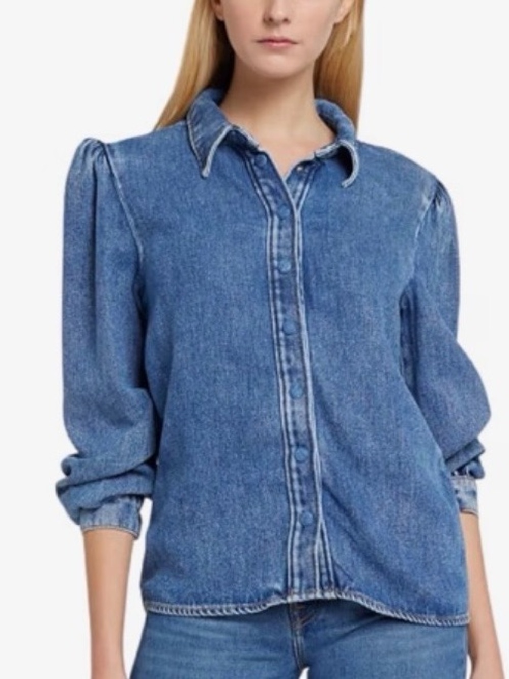 For All Mankind Premium Lyocell Puff Sleeve Denim Shirt - Size S